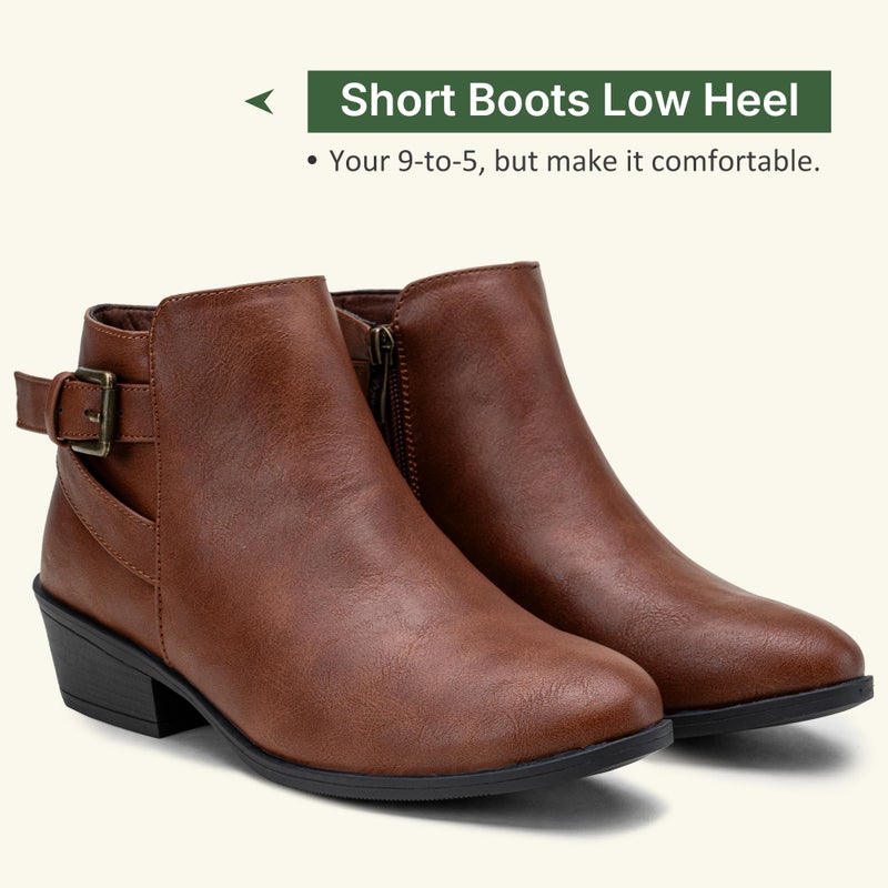 Vepose Women's Short Ankle Boots, Low Heel Western Cowboy Booties, 911 - Cognac, Red Brown, Size 7 US - with Buckle Side Zipper (CJY911 Cognac 07) - Image 5